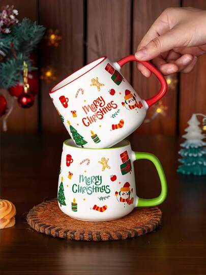 1 Christmas Cup Gingerbread Man, Christmas Tree, Snowman Pattern 13.6-Ounce Coffee Cup, Paired With Cute Christmas Tree Gingerbread Candy, Coffee Milk Water Latte, Mocha Cappuccino Perfect Christmas Gift, Holiday Dinner, Christmas Decorations, Christmas Gifts