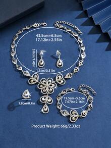 3pcs/Set Hollow Flower Rhinestone Jewelry Set For Women, Including Necklaces, Earrings, And Bracelets, Suitable For Daily Wear, Engagement, Wedding, Party, And Banquet Occasions. It Is A Great Choice For Holiday Gifts.