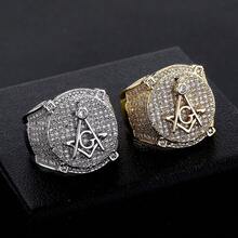 1 Piece Vintage Masonic Letter Ring  Electroplated Full  Personality Hip Hop Men's Ring - 金(白鋯) - 查看 1