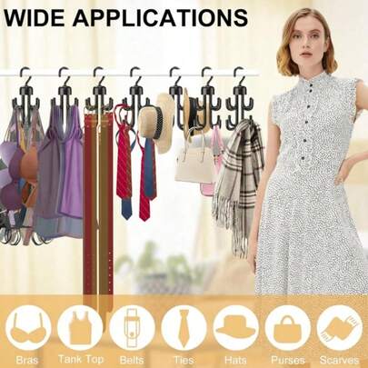 1pc Tank Top Hanger, PlasticHangers, Swivel Belt Hanger HooksDesigned For Hanging Tank Tops, Ties,Belts, Bags,Belt, Scarf Storage Rotary FourClaw Hook, Household MultifunctionalClothing Hat Hook, Multi-Function RotatingHanger Hooks For Clothes, Bags, Belts,Scarves, Ties Storage Rack,BathroomAccessories