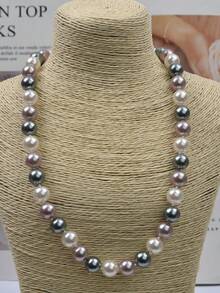 1 String 8-12mm Round Pearls And S925 Clasp Necklace For Bride Jewelry Wedding Party Date Or Daily Life To Mom Or Girlfriend