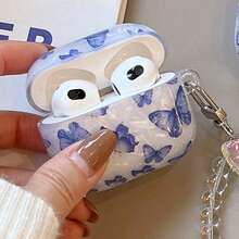 Muschel-blauer Schmetterling Kopfhörer-Etui geeignet für AirPods Pro 2/Pro/4/3/2, modisches Kopfhörer-Etui für Frauen