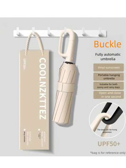 1pc Portable Foldable Umbrella With Hook Handle , 20 Bone Umbrella Frame, Easy To Carry, Multi-Fiber Ribs For Sturdiness, Double Windproof, Suitable For Car, Business, And Travel, Multi-Fiber Combination, Multiple Colors Available, Unisex (Due To Different Batches, The Fabric Cover, Rib Color, English Letter Pattern Design, Button Shape, And Double Umbrella Bone Color Are Randomly Matched. We Deeply Apologize For Any Inconvenience Caused.)