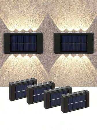 1/2pcs Warm/White 8LED Solar Powered Garden Lights, Indoor Decorative Wall Lights With Convex Lens, Outdoor Fence Lights, Stair Lighting, Wall Decor Lights, IP44 Household LED Landscape Lights, Suitable For Outdoor, Yard, Villa, Fence, Patio, Garden