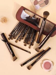 MAANGE 13/15/17/18/21件套化妆刷套装，包含14支化妆刷+1个化妆包+2个化妆海绵，包括粉底刷、腮红刷、散粉刷、眼影刷、睫毛刷、眉刷、唇刷、高光刷和遮瑕刷。化妆刷套装，旅行化妆刷套装，送给女性和女孩的礼物。 - 鏽棕色 - 查看 7