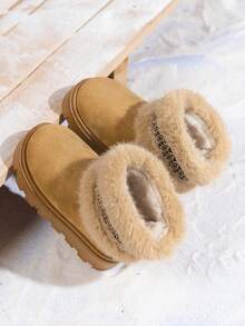 1 par de botas de nieve esponjosas y cálidas para bebés/niños pequeños/niños, botas casuales planas cómodas para uso en exteriores para niñas, otoño/invierno - Marrón - Ver 4