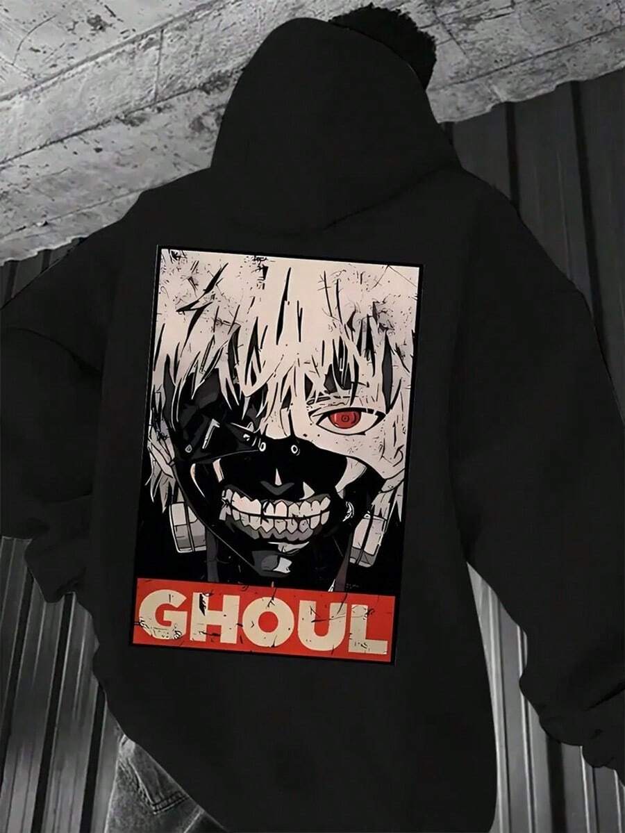 Men'S Gothic Horror Graphic Fleece-Lined Hoodie - Bold GHOUL Print & Red Lettering, All-Season Warmth, Machine Washable, Regular Fit Urban Streetwear Sweatshirt For Casual, Parties & Casual Attire - Edgy Style For Men & Teens (Durable Hot Transfer Print), Ghost Hoodie, Men Sweatshirt, Sweatshirt For Men, Graphic Hoodie, Men' Hoodie, Men Hoodie, Men Clothe,Fall Hoodies,Men's Fall Clothes,Street Wear,Halloween,Mens Hoodies,Y2k Clothes,Jesus Hoodie,Thanksgiving Day,Nightmare Before Christmas,Christmas - Black - View 1