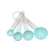 طقم أكواب قياس وطقم ملاعق قياس، أكواب قياس متداخلة مع مقابض من الفولاذ المقاوم للصدأ، لقياس المكونات الجافة والسائلة، ملعقة صغيرة بحجم صغير برأس بلاستيكي