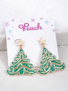 2pcs/Set Rhinestone Santa Claus, Christmas Tree, Reindeer Stemware, Gingerbread Man, Bowknot , Gold Pendant Earrings, Christmas Gift