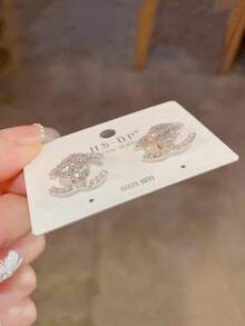 1 Pair Luxury 925 Sterling Silver Double C Stud Earrings, Elegant Gift For Goddess, Suitable As Valentine's Day Jewelry