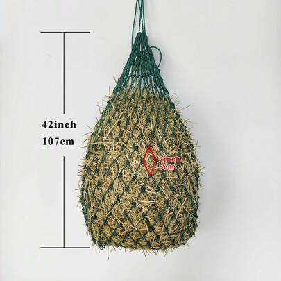 Rede de feno de alimentação lenta para cavalos, vacas, ovelhas e burros, 1 peça, suprimentos de alimentação grandes e duráveis, 42" de comprimento com furos de 2", feita de corda de náilon durável, regula a ingestão de feno e, portanto, melhora a digestão, para cavalos, cabras, ovelhas, saco de feno de alimentação lenta pendurado