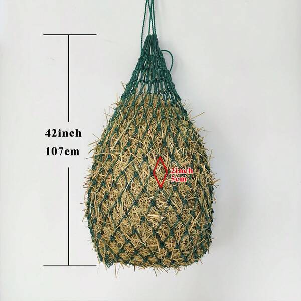 1 Stück Langsam-Fress-Heunetz für Pferde, Kühe, Schafe, Esel, große robuste Fütterungszubehör 42" Länge mit 2" Löchern, hergestellt aus robustem Nylonseil, reguliert die Heuaufnahme und verbessert so die Verdauung, für Pferde, Ziegen, Schafe, zum Aufhängen von Langsam-Fress-Heubeutel