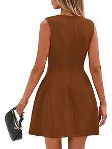 Summer Dresses Women 2025 Elegant Classy A Line Business Casual Work Graduation Cocktail Short Dress - màu nâu - Xem 6