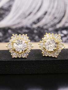1 Pair Fashion Cubic Zirconia Stud Earrings Women Wedding Engagement Anniversary Party Jewelry Valentine's Day Valentines,Mom,Mother,Mother's Day, - 黃金2 - 查看 6