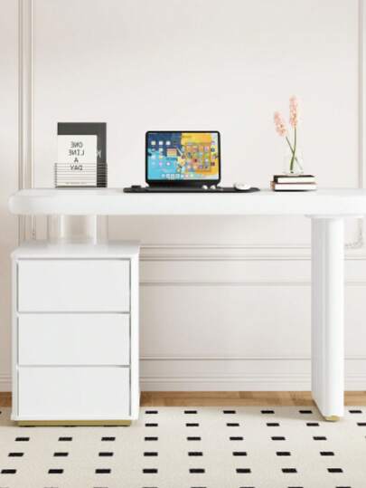 Moderne Bureau 117*50*74 Cm Wit Full Lacquer Finish, Cloud Shape, Drawers, Thickened Tabletop Legs, Rounded Curves, Stable Fully Lacquered, French view 5