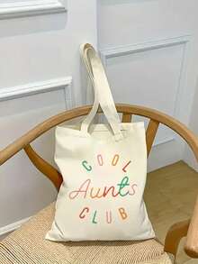 1 pieza Bolsa de tela con texto gráfico colorido y estilo cool, bolsa ligera para compras diarias, ir a la biblioteca, fiestas, esencial para la escuela y viajes