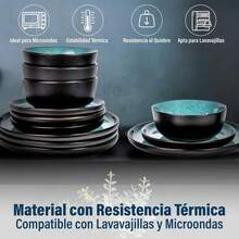 MAGMALIFE Vajilla De Ceramica Moonlight Gres Esmaltado Vitrificado, Set De 12 Piezas, Resistente A Rayaduras, Platos Grandes, Pequeños y Tazones, Para 4 Personas, Apta Lavavajillas Y Microondas - Beis - Ver 1