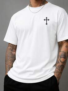Men's Round Neck T-Shirt 100% Cotton Shirt 30.1 Yarn Blouse Comfortable Shirt Religious Print Cool Shirt Various Colors - trắng - Xem 2