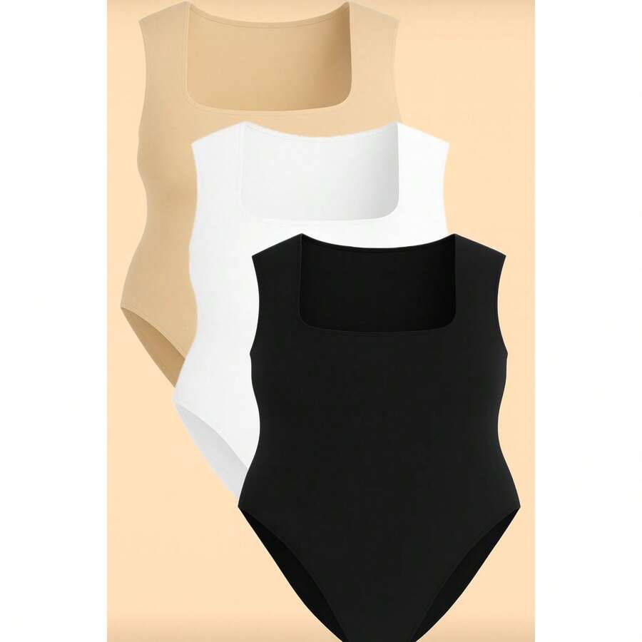 Kit 3 Bory Plus Size Body Bori Tank Top Thick Strap Closed Back Second Skin Fresh Fashion Spring Summer Timeless Clothes Large - ĐEN/TRẮNG/TRẮNG DA - Xem 1