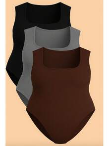 Kit 3 Bory Plus Size Body Bori Tank Top Thick Strap Closed Back Second Skin Fresh Fashion Spring Summer Timeless Clothes Large - BLACK/BROWN/GRAY - View 2