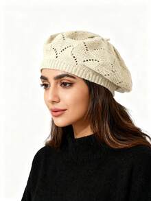 قبعة بيريه محبوكة بلون أحادي للنساء للاستخدام اليومي العادي، عصرية ومتعددة الاستخدامات، قطعتان/قطعة واحدة - متعدد الألوان - مشاهدة 8