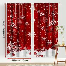 2 piezas Cortinas navideñas - Diseño festivo de copos de nieve y bolas, impresión digital de poliéster, ojal para colgar fácilmente - Perfectas para la decoración navideña de la sala de estar y el dormitorio