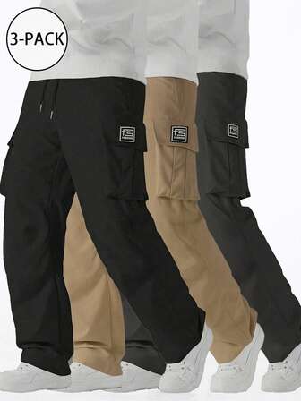 3pcs Men's Casual Fashion Cargo Pants, Outdoor Trousers, Autumn/Winter , Fall Clothes