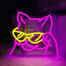 Letrero de neón de gato y luna, luz de noche de anime personalizada, decoración de pared de lámpara de gato, señal de luz de neón de gato de dibujos animados para decoraciones de fiesta de cumpleaños, luz de neón con alimentación USB para decoración del hogar, sala de juegos, dormitorio, habitación de niños, decoración de fondo, regalo de Navidad, fácil de colgar.