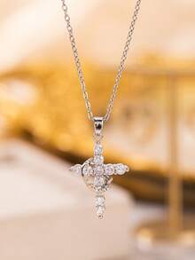 1pc Elegant Sparkling Crown & Cross Stainless Steel Pendant Necklace,Versatile Luxury Style For Girls,Suitable For Party, Festival, Daily Wear, Perfect Gift For Friends