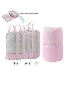 6pcs Compressible Expandable Packing Cubes, Luggage Organizer Bags With Card Slot And Transparent Window, Travel Packing Cubes Set, Expandable Clothes Organizer