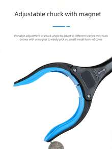 1pc (Random Color) Foldable Trash Picker, Aluminum Alloy Litter Tongs, Sanitation Pliers, Garbage Collection Tool, Long Grabber With Foldable Clamp, Comes With Trash Bags