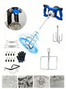 Mezclador Eléctrico De ,Hormigonera, 2105W Mezclador de Cemento con900RPM 6 Velocidades, protección contra sobrecalentamiento y bloqueo de  para mezclar materiales de viscosidad media, ideal para mezclar pinturas, cementos, piensos, resinas, tintas - Azul - Ver 6