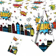 1pc, Multicolor City Superhero Theme Rectangular Party Tablecloth, Table Cover For Superhero Enthusiast Parties, Disposable Plastic Table Skirt For Birthday Parties, Anniversaries, Bachelor Parties, Home Decoration, Party Supply, 70.8x42.5 INCH - Multicolor - View 7