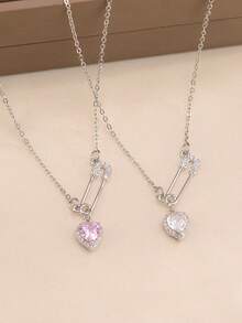 1 Peça Colar Pingente em Forma de Coração com Incrustação de Cobre e Zircônia Cúbica para Mulheres, Acessório de Moda Elegante e Personalizado, Estilo de Luxo