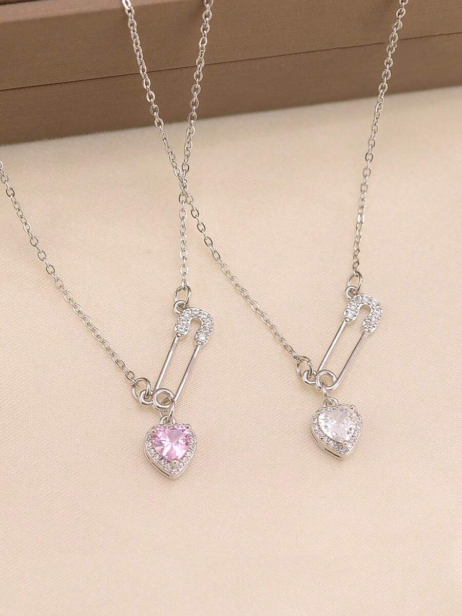 1 Peça Colar Pingente em Forma de Coração com Incrustação de Cobre e Zircônia Cúbica para Mulheres, Acessório de Moda Elegante e Personalizado, Estilo de Luxo