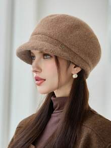 1pc Women's Autumn/Winter New Korean Style Fashion Versatile Knitted Fuzzy Hat, Large Head Circumference Wide Brim Petite Face Visor Cap, Suitable For Outdoor Walking, Skiing, Shopping, Daily Wear,Summer,Beach - Multicolor - View 2