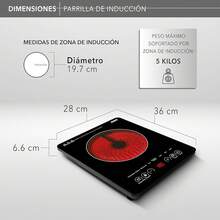 Placa inducción portátil RCA RC-12A3 (1 quemador) - Vidrio templado negro, control de temperatura + temporizador - 1 Quemador - Ver 12