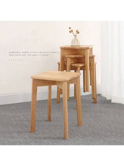1pc European Solid Wood Stool, Square Round Home Commercial Dining Tafel Natural Walnut Chair, Room Factory