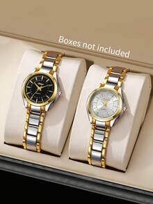 2 件/套女士优雅时尚数字刻度小表盘休闲石英腕表配钢带 - 彩色 - 查看 11