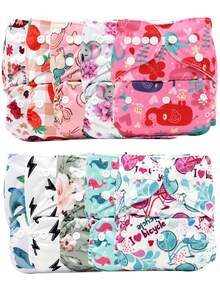 5 piezas de pañales de tela para bebé con patrones florales aleatorios, adecuados para baby shower, decoración del hogar y regalos - Multicolor - Ver 8