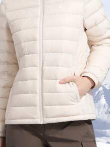 CAMEL CROWN Women's Autumn Down Jacket Plus Velvet Sportswear Casual Long-Sleeved Jacket Windproof Hooded Down Warm Clothing - Light Beige - View 3