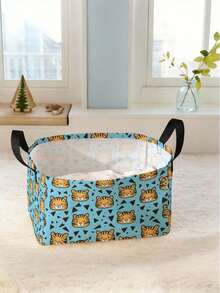 1 Stück Cartoon Tiger Kopf bedruckter offener Aufbewahrungskorb, multifunktionaler Aufbewahrungskorb mit Griff, Geschenk für Feiertage, Muttertags-/Vatertags-Geschenk, Aufbewahrung von Babybedarf, Windeln, Alltagsorganizer für Wohnzimmer, Badezimmer, Küche, faltbare Kleideraufbewahrung, süß und leicht, geeignet für Zuhause, Kinder, Kinderzimmer