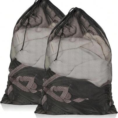 كيسان غسيل شبكيان قوي الجودة، مناسبان للغسيل الكبير، أكياس غسيل بحبال للجامعة والسكن الجامعي والسفر والمنزل والشقق، قطعتان