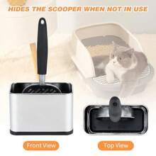 Universal Cat Litter Scoop Holder Stainless Steel Kitty Litter Scooper Caddy For Litter Box Durable Scoop Stand Metal Trash Container Suitable For Most Metal And Plastic Waste Scoops - 銀色 - 查看 3