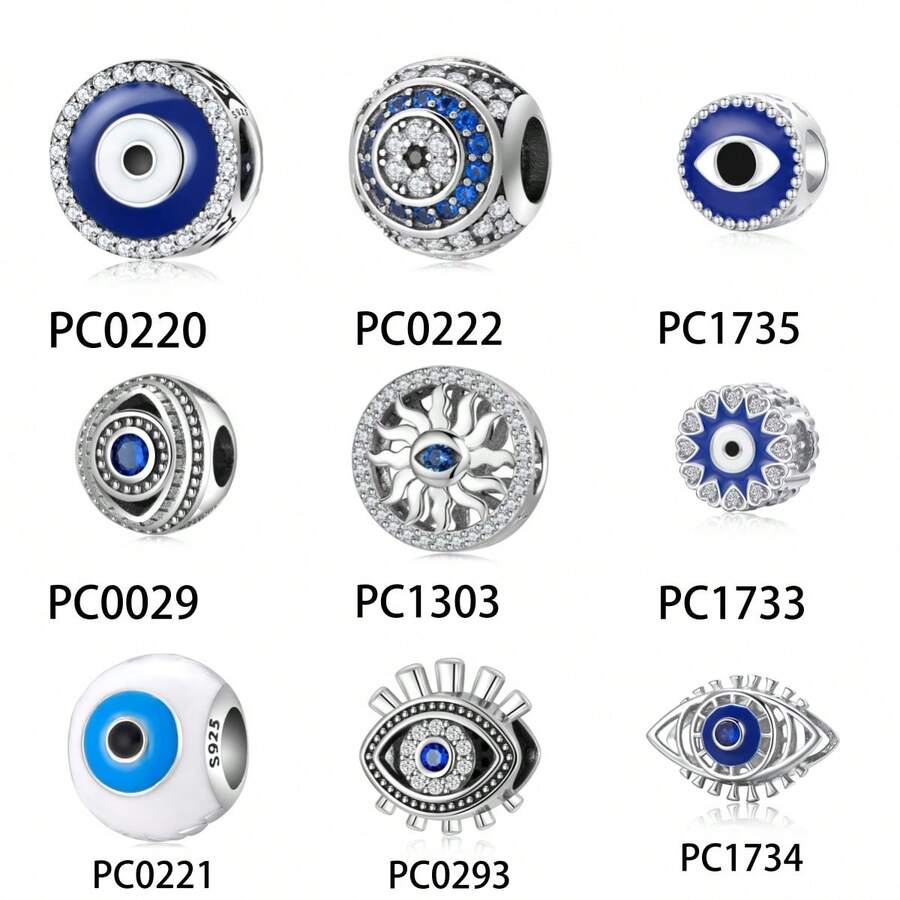 Fille 1 pièce À La Mode Mauvais Œil Bleu Zircone Cubique Pendentif Perle , S925 Argent DIY Breloque Pendentif Pour Femme Tous Les Jours Porter , Cadeau Pour Mère , , Petite Amie Anniversaire