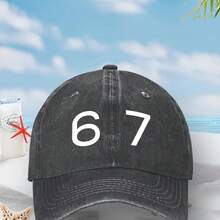 Fun Six Seven 6 & 7 Meme Number 67 Iconic Logo Snapback Cap - Unisex Black/White Large Number 67 Print, Casual & Hat For &, Machine Washable Non-Stretch Fit (94873) - 沙/ - 查看 2