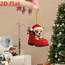Ornement d'arbre de Noël en acrylique charmant - Botte rouge avec design de chiot, parfait pour la décoration de vacances, l'accrocher à un sac à dos et les accessoires de voiture. Décorations de Noël à la maison, cadeaux de Noël, décorations de Noël - Multicolore - Voir 7