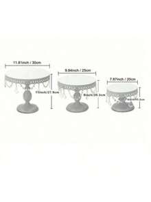 3Pcs Antique Cake Stand Set - Round Metal Cupcake Stands With Pendants And Beads - Elegant Dessert Display, For For Wedding, Birthday Party Decor,Dessert Table Display Set,Food Display Stands,Christmas Decorations For Home,Christmas Decor,Funny Gifts - White (new) - View 8