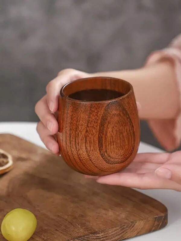 1pc Natural Wooden Small Belly Cup, Classic Jujube Wood Cup, Suitable For Restaurant And Home Use