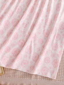 Tween Girl Elegant And Sweet Rose Pattern Long Sleeved Square Collar Bow Design Home Clothes Nightgown, Comfortable Fabric, Very Suitable For Daily Casual Wear
